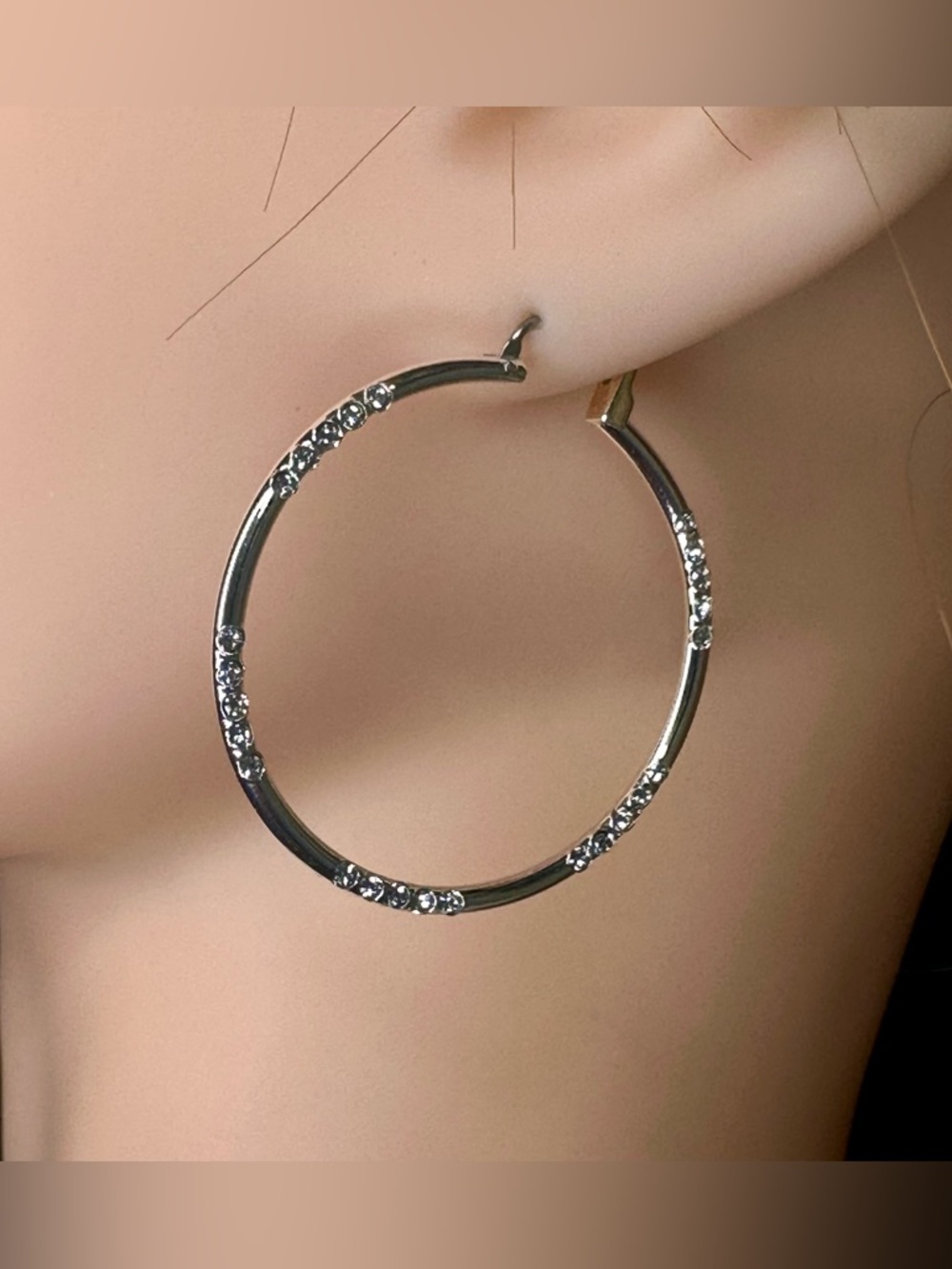 Silver CZ Hoop Earrings 2” | Rhinestone Sparkly Hoops | Hypoallergenic NWT